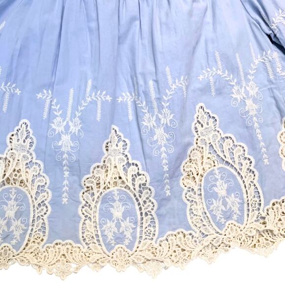 Off The Shoulder Light Blue Cream Floral Lace Top Medium Boho Flowy Peasant - Picture 3 of 9